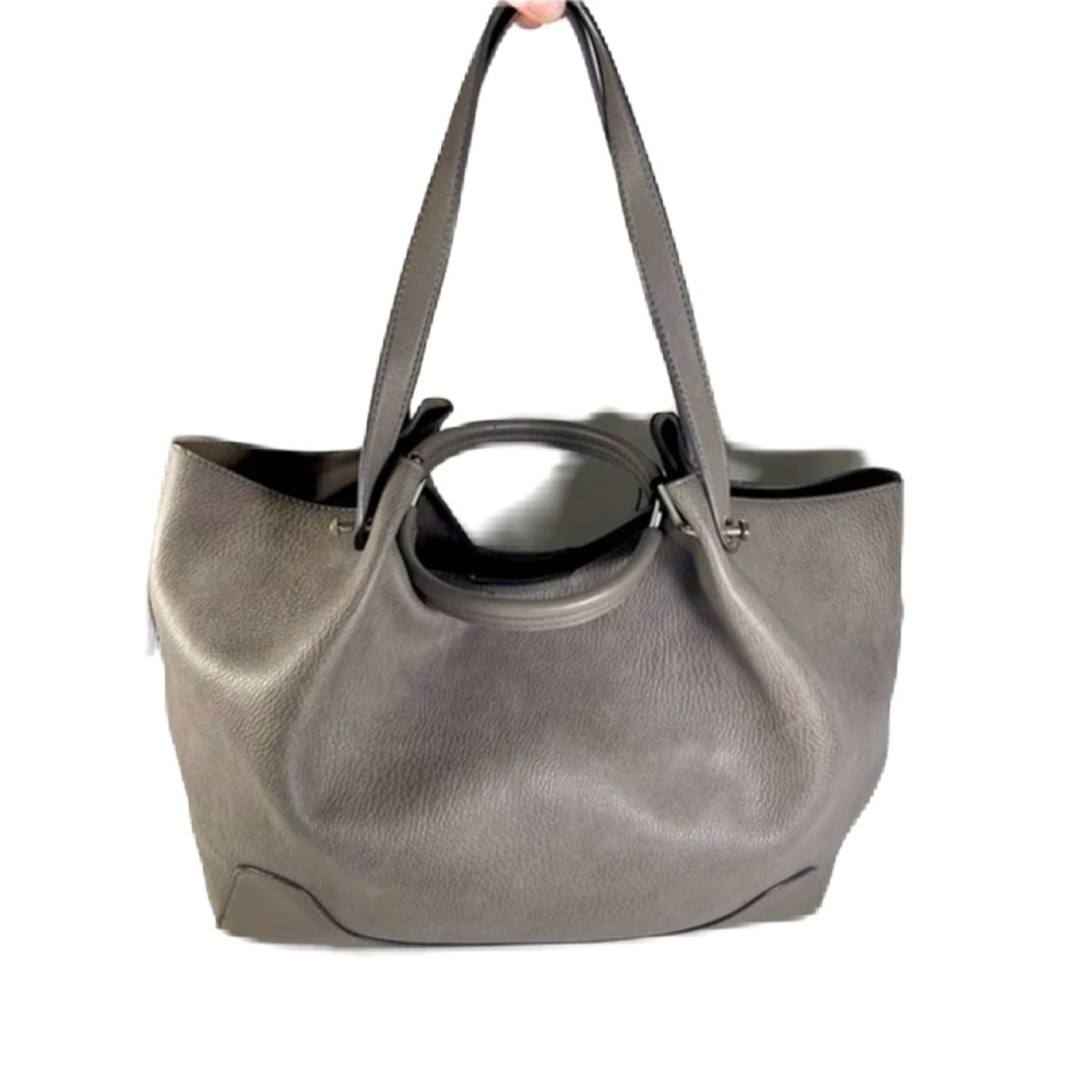 Sondra  Roberts squared double strapped gray leather shoulder bag purse